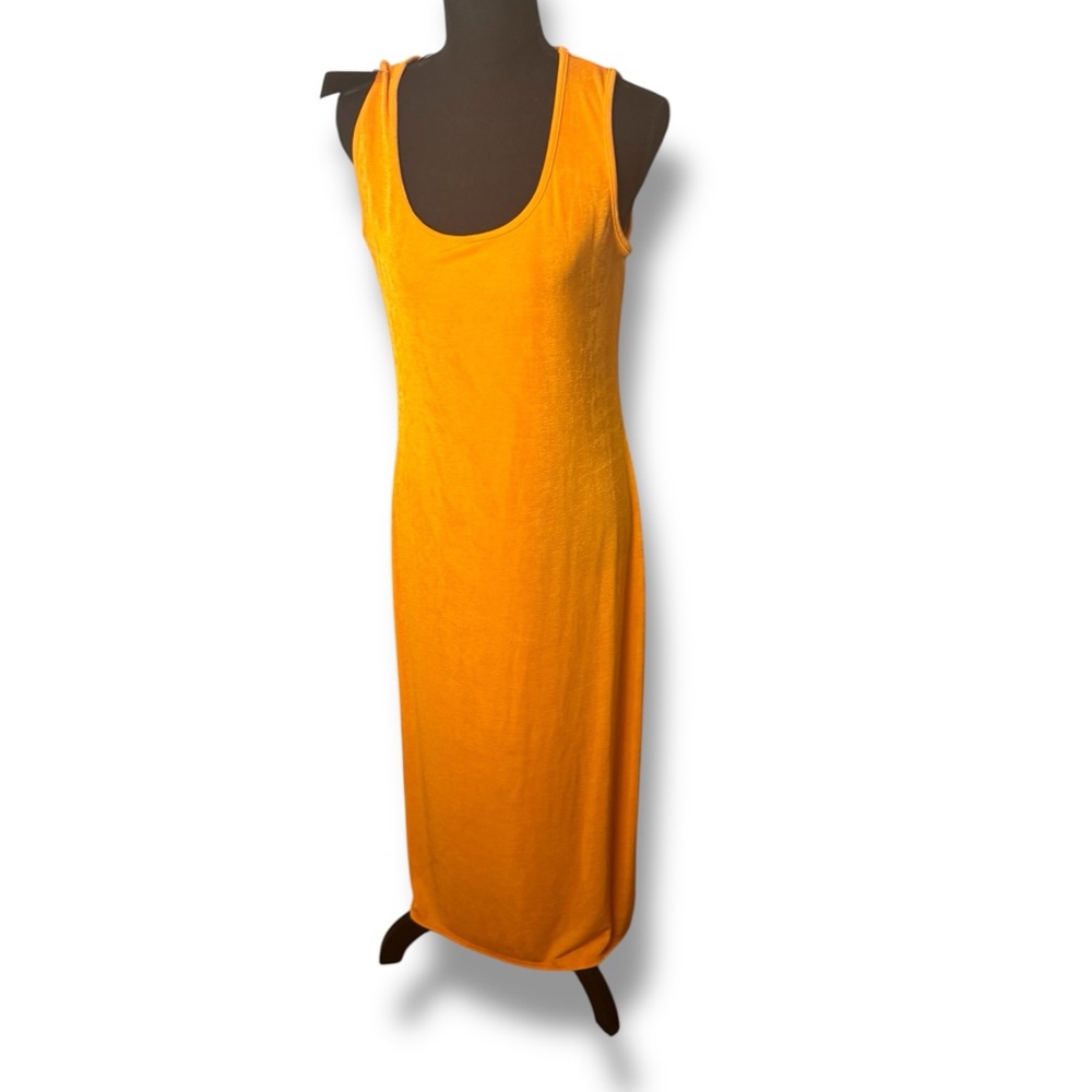 See You Monday Neon Orange Tank Maxi Dress with Slit Seams Size Large